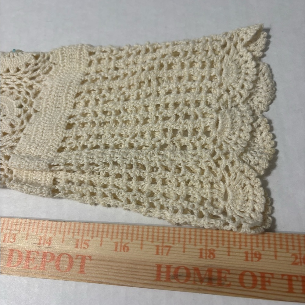 NorthStyle Cream‎ Crochet Open Knit Coastal Boho Cardigan Scalloped Edges Beaded - Picture 15 of 16